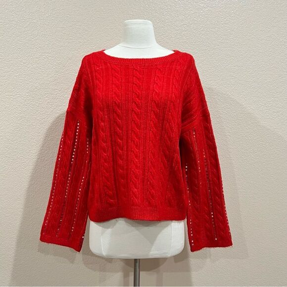 Adyson Parker Red Cable Knit Sequin Striped NWT Sweater Size Medium - Picture 6 of 13